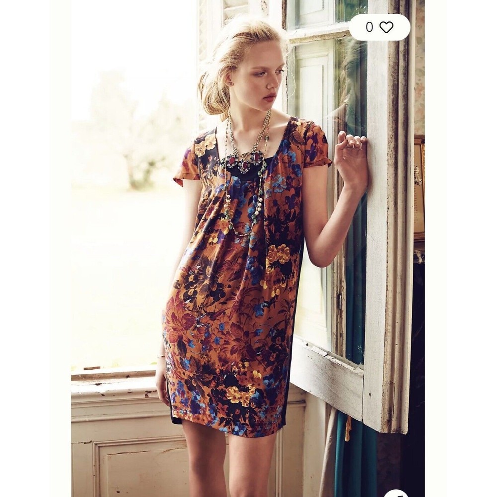 Anthropologie Maeve Dress Womens Small Silk Floral Mixed Media